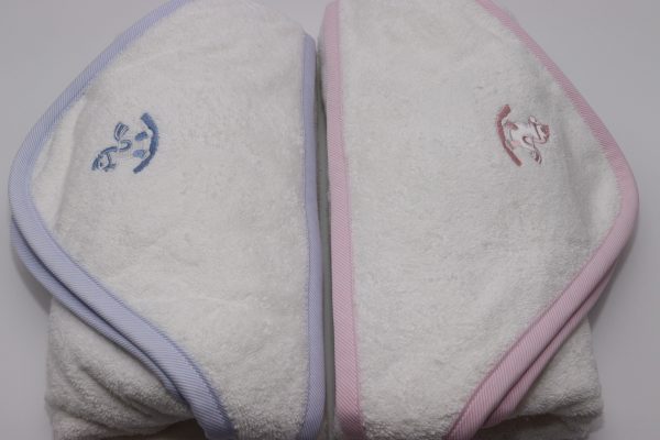 Rocking horse baby hooded towel blue/pink